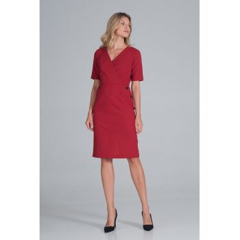 Rochie creion  rosu - maneca scurta - poliester -