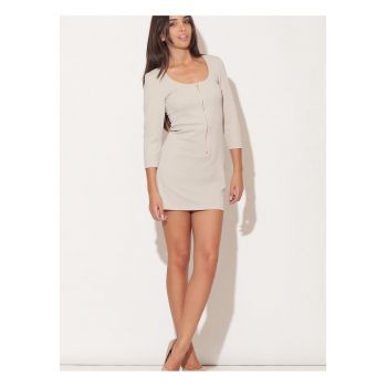 Rochie de seara -  eleganta - cu maneci 3/4 - bej - poliester-elastan