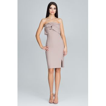 Rochie de seara  eleganta - fara bretele - bej - cu fundita - poliester