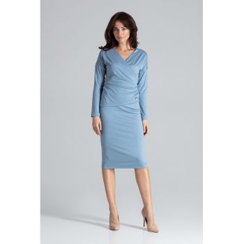 Rochie de seara  K477 - eleganta - midi - albastru - viscoza