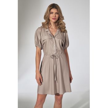 Rochie de vara -  descheiata - bej - maneca scurta - viscoza