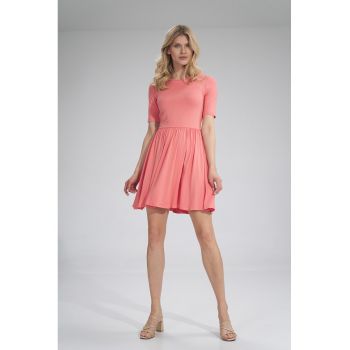 Rochie de vara -  maneca scurta - culoare coral - viscoza