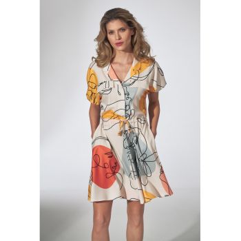 Rochie de vara -  model descheiat - multicolor - poliester