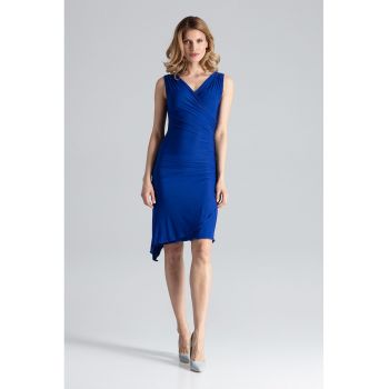 Rochie eleganta  asimetrica - fara maneci - albastra - poliester 95% elastan 5%
