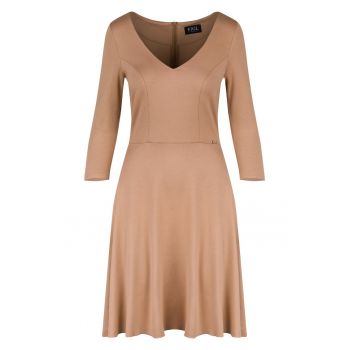 Rochie  eleganta - bej - decolteu in V - maneci 3/4 - viscoza