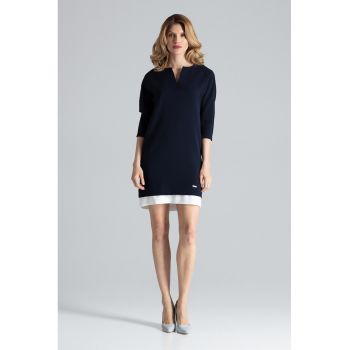 Rochie  eleganta - bleumarin - cu buzunare - poliester -