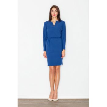 Rochie  eleganta - bleumarin - maneci lungi - decolteu in V - poliester