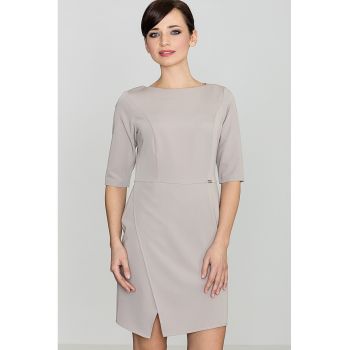 Rochie eleganta business  cu maneca scurta - bej - poliester 65% - viscoza 35%