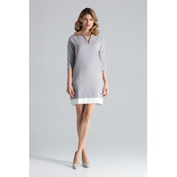 Rochie  eleganta - cu buzunare - gri - poliester