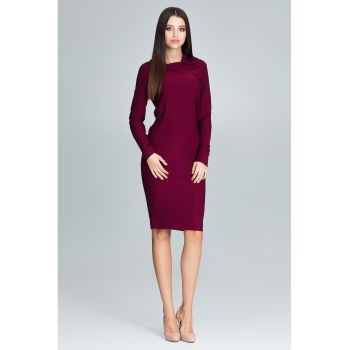Rochie  eleganta visiniu - maneci lungi - decolteu - poliester