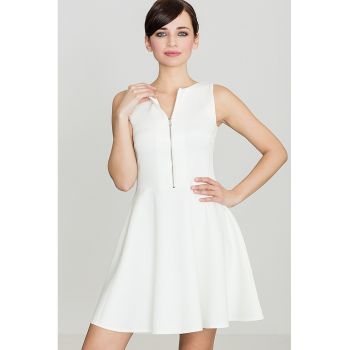 Rochie evazata -  model K098 - fermoar - mini - ecru - poliester 95% - elastan 5%