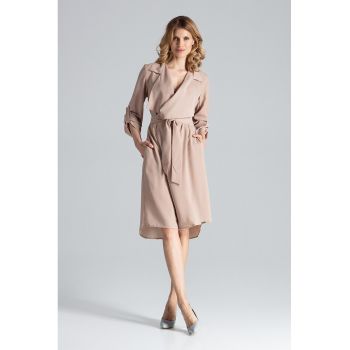 Rochie  M464 - maneci lungi - bej - poliester - eleganta