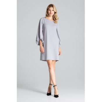 Rochie  M693 - gri - maneci bufante - poliester-elastan