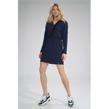 Rochie  M753 - bleumarin - bumbac - maneca lunga -