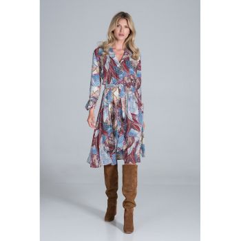 Rochie  M838 - midi - cu imprimeu floral - viscoza - multicolor