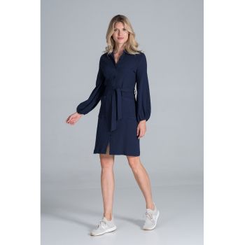 Rochie -  maneca lunga - bleumarin - bumbac