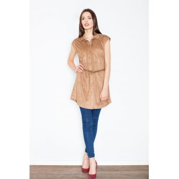 Rochie  maro - piele intoarsa - cu capse si curea - poliester