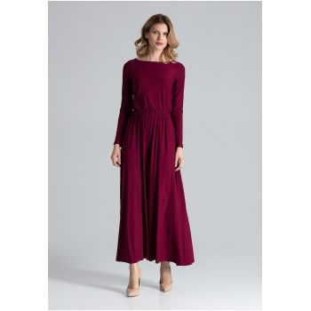 Rochie maxi  burgundy - maneci lungi - poliester