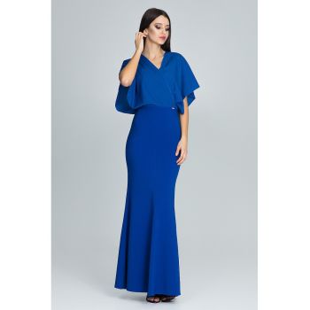 Rochie maxi de seara  maneci evazate - albastru - eleganta - poliester