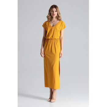 Rochie maxi  galbena - eleganta - cu fanta - perfecta pentru vara - poliester