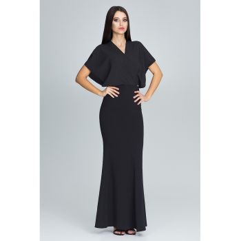 Rochie maxi  M577 - neagra - eleganta - din poliester - pentru ocazii speciale -