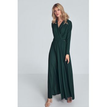 Rochie maxi  verde - eleganta - maneci lungi - poliester -