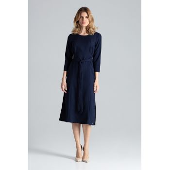 Rochie midi  bleumarin - eleganta - cu fante - poliester