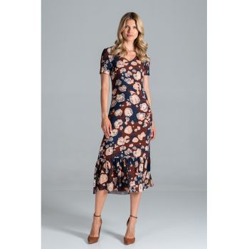 Rochie midi  colorata - cu model - maneci scurte - vara - viscoza