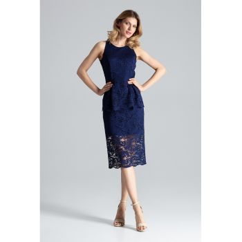 Rochie midi -  dantela - bleumarin - poliester -