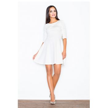 Rochie midi  evazata - decupata sub bust - alb - poliester -