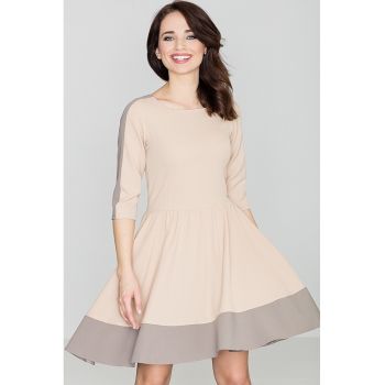 Rochie midi evazata  K057 - maneca - bej - poliester