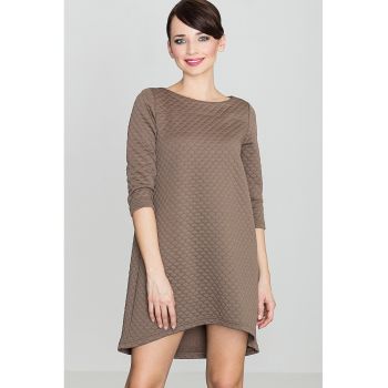 Rochie midi  K134 - asimetrica - eleganta - bej - poliester 95% - elastan 5%