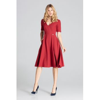 Rochie midi  M673 rosie - maneci scurte - confortabila - poliester 100% -