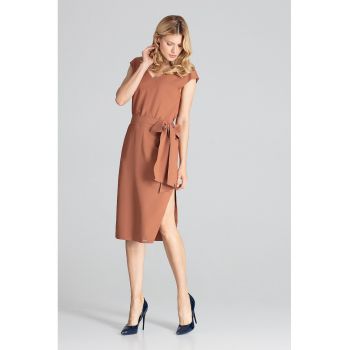 Rochie midi  M674 - eleganta - maneci scurte - maro - poliester 100% -