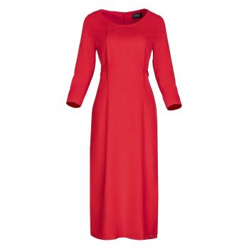 Rochie midi  rosie - cu curea - poliester 100% -