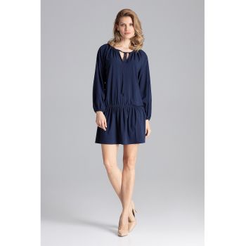 Rochie mini -  bleumarin - volane - poliester