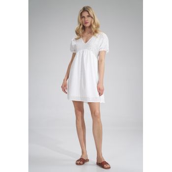 Rochie mini -  decolteu in V - alb - bumbac -