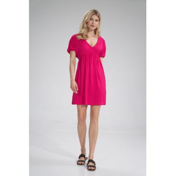 Rochie mini -  decolteu in V - viscoza - roz