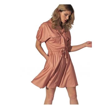 Rochie mini  portocalie - guler - maneci elastice - buzunare - material elastic - viscoza