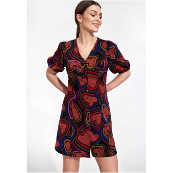 Rochie mini  viscoza - negru - rosu