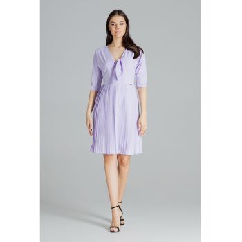 Rochie  model L076 - decolteu in V - maneca scurta - violet - poliester 95% elastan 5% -