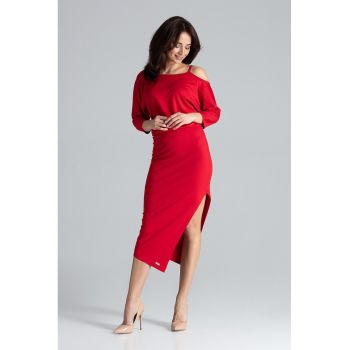 Rochie mulata  K479 - asimetrica - rosu - poliester - elastan - viscoza -