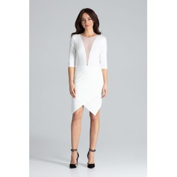 Rochie mulata  L012 - asimetrica - ecru - bumbac 95%