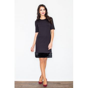 Rochie  neagra - viscoza - maneci scurte