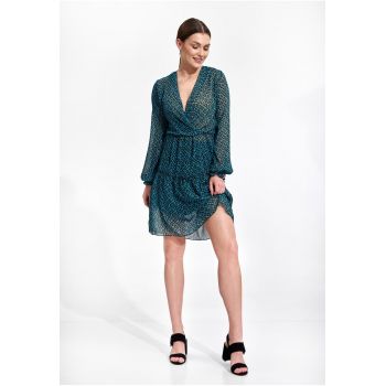 Rochie  poliester - maneci lungi - albastru