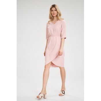 Rochie  roz - talie elastica - maneci scurte - poliester