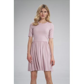 Rochie -  vara - maneci scurte - roz pudrat - viscoza