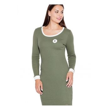 Rochie  verde - bumbac - maneci lungi - decolteu delicat