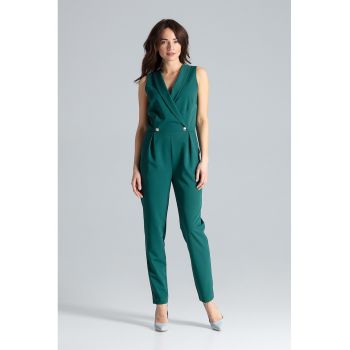 Salopeta dama -  eleganta - fara maneci - verde - poliester si vascoza -