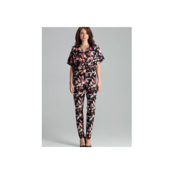 Salopeta dama  florala - pantaloni lungi - maneci kimono - multicolor - poliester